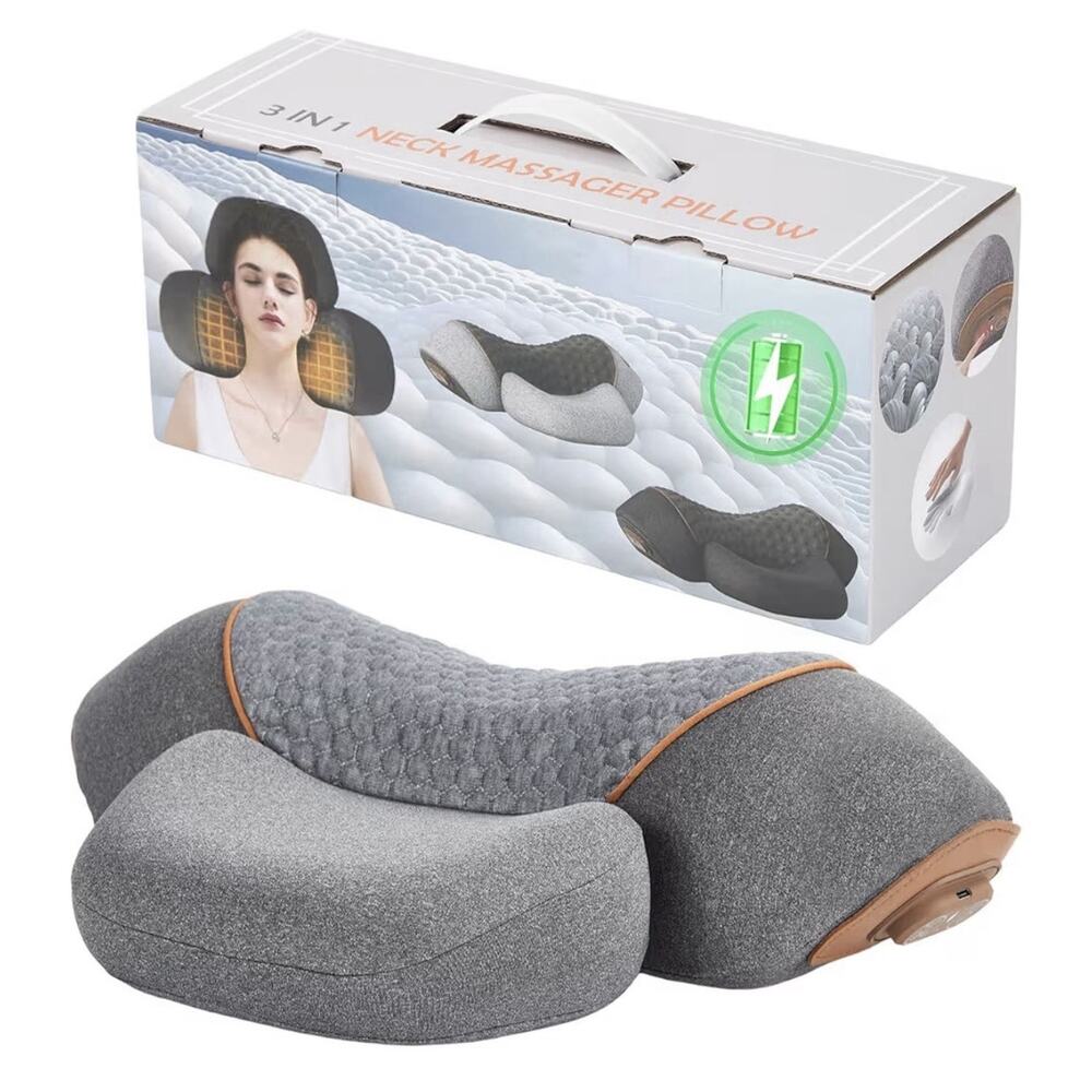 3-in-1 Neck Massager Pillow Heated Rechargeable Traction Vibration
